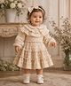 My Milestones Cotton Woven Full Sleeves Crochet Dress With Bloomers & Headband - Beige