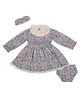 My Milestones 100% Cotton Woven Full Sleeves Floral Printed Frill Neck Dress With Bloomer & Headband - Multi Colour