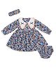 My Milestones 100% Cotton Woven Full Sleeves Floral Printed Peter Pan Collared Dress With Bloomer & Headband - Multi Colour