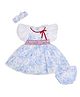 My Milestones 100% Cotton Woven Frill Sleeves Floral Printed Dress With Bloomer & Headband - White