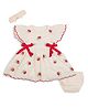 My Milestones 100% Cotton Woven Cap Sleeves Floral Embroidered Dress With Bloomer & Headband - Oatmeal