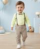 Babyoye 100% Cotton Woven Full Sleeves Solid Color Shirt & Trouser  with Bow & Suspender - Yellow & Light Grey
