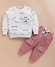 KIDZELLO Cotton Knit Full Sleeves Typography Printed Tee & Pant - White