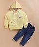 KIDZELLO Cotton Knit Full Sleeves Solid Hooded Tee & Jeans - Yellow