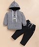 KIDZELLO Textile Knit Full Sleeves Checked Hooded Tee & Pant - Black