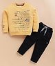 KIDZELLO Cotton Knit Full Sleeves Typography Printed Tee & Pant - Mustard