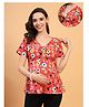 Zelena 95% Cotton 5% Elastane Woven Half Sleeves Floral Printed Maternity Top With Front Open Nursing Access - Red