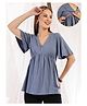 Zelena 95% Cotton 5% Elastane Woven Half Sleeves Solid Maternity Top With Side Concealed Zipper Nursing Access - Medium Blue