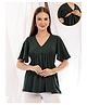 Zelena 95% Cotton 5% Elastane Woven Half Sleeves Solid Maternity Top With Side Concealed Zipper Nursing Access - Bottle Green