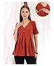 Zelena 95% Cotton 5% Elastane Woven Half Sleeves Solid Maternity Top With Side Concealed Zipper Nursing Access  - Rust