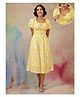 Zelena 95% Cotton 5% Elastane Woven Half Puffed Sleeves Floral Printed Maternity Dress With Front Open Nursing Access - Yellow