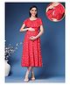 Zelena 100% Cotton Woven Off Shoulder Floral Printed Maternity Dress With Side Concealed Zipper Nursing Access - Red