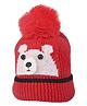 Kid-O-World Knit Bear Designed Pom Pom Embellished Cap - Red - Circumference 50 Cm
