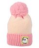 Kid-O-World Acro Wool Panda Patch Detailed Colour Blocked Pom Pom Cap - Light Pink - Circumference - 48 cms