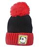 Kid-O-World Acro Wool Panda Patch Detailed Colour Blocked Pom Pom Cap - Red - Circumference - 48 cms