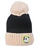 Kid-O-World Acro Wool Panda Patch Detailed Colour Blocked Pom Pom Cap - Off White - Circumference - 48 cms