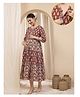 Zelena Cotton Silk Woven Three Fourth Sleeves Floral Printed Maternity Dress With Front Open Nursing Access - Rust
