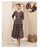 Zelena Cotton Silk Woven Three Fourth Sleeves Floral Printed Maternity Dress With Front Open Nursing Access - Rust