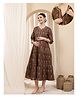 Zelena  Cotton Silk Woven Three Fourth Sleeves Abstract Printed Maternity Dress With Front Zipper Nursing Access - Green