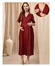 Zelena Rayon Woven Half Sleeves Polka Dots Foil Printed Maternity Dress With Front Open Nursing Access - Purple Lurex