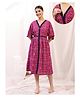 Zelena Rayon Woven Three Fourth Sleeves Floral Printed Maternity Dress With Front Open Nursing Access - White Pink & Purple