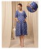 Zelena Rayon Woven Half Sleeves Floral Printed Lace Detailed Maternity Dress With Side Zipper Nursing Access - Blue