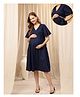 Zelena Rayon Woven Half Sleeves Polka Dots Printed Maternity Dress With Side Zipper Nursing Access - White & Blue
