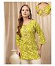 Zelena 100% Cotton Woven Three Fourth Sleeves Floral Printed Maternity Kurti With Front Open Nursing Access - Yellow