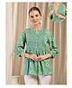 Zelena 100% Cotton Woven Three Fourth Sleeves Floral Printed Maternity Kurti With Front Open Nursing Access - Sea Green