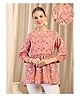 Zelena Cotton Silk Woven Three Fourth Sleeves Floral Printed Maternity Peplum Top With Front Open Nursing Access - Peach