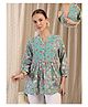 Zelena Cotton Silk Woven Three Fourth Sleeves Floral Printed Maternity Peplum Top With Front Open Nursing Access - Mint