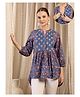 Zelena Cotton Silk Woven Three Fourth Sleeves Floral Printed Maternity Peplum Top With Front Open Nursing Access - Royal Blue