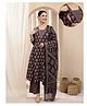 Zelena Cotton Silk Woven  Three Fourth Sleeves Floral Printed Maternity Kurti With Side Zipper Nursing Access & Pant With Dupatta Set - Deep Purple