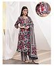 Zelena Cotton Silk Woven  Three Fourth Sleeves Floral Printed Maternity Kurti With Side Zipper Nursing Access & Pant With Dupatta Set - Navy Blue