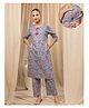 Zelena  Cotton Silk Woven Three Fourth Sleeves Floral Printed Maternity Kurti With Side Zipper Nursing Access & Pant Set - Sky Blue