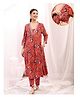 Zelena 100% Rayon Woven Three Fourth Sleeves  Floral Printed Maternity Kurti With Side Zipper Nursing Access - Red Floral