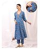 Zelena 100% Rayon Woven  Three Fourth Sleeves  Floral Printed Maternity Kurti With Side Zipper Nursing Access - Blue Floral