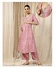 Zelena 100% Rayon Woven  Three Fourth Sleeves  Floral Printed Maternity Kurti With Side Zipper Nursing Access - Pink Lurex Mix
