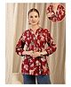 Zelena Cotton Silk Woven Three Fourth Sleeves Floral Printed Maternity Top With Front Open Nursing Access - Maroon