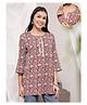 Zelena Cotton Silk Woven Three Fourth Sleeves Floral Printed Maternity Kurti With Front Open Nursing Access - Red Multi