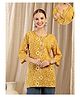 Zelena Cotton Silk Woven Three Fourth Sleeves Floral Printed Maternity  Kurti With Front Open Nursing Access - Gold