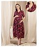 Zelena Rayon Woven Half Sleeves Floral Printed Maternity Dress With Front Open Nursing Access - Red
