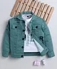 Ministitch Denim Woven Full Sleeves Typography Printed Jacket With Tee - Mint Green