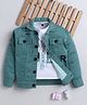 Ministitch Denim Woven Full Sleeves Typography Printed Jacket With Tee - Mint Green