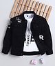 Ministitch Denim Woven Full Sleeves Typo Printed Jacket With Tshirt- Black
