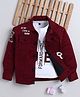 Ministitch Denim Woven Full Sleeves Typo Printed Jacket With Tshirt- Maroon