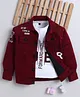 Ministitch Denim Woven Full Sleeves Typography Printed Jacket With Tee - Maroon