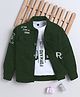 Ministitch Denim Woven Full Sleeves Typography Printed Jacket With Tee - Bottle Green
