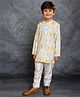 Jilmil Cotton Linen Woven Full Sleeves Ikat Printed Kurta Pyjama Set - Sky Blue