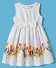 Kookie Kids 100% Cotton Woven Sleeveless Frock with Floral Print & Bow Applique - White